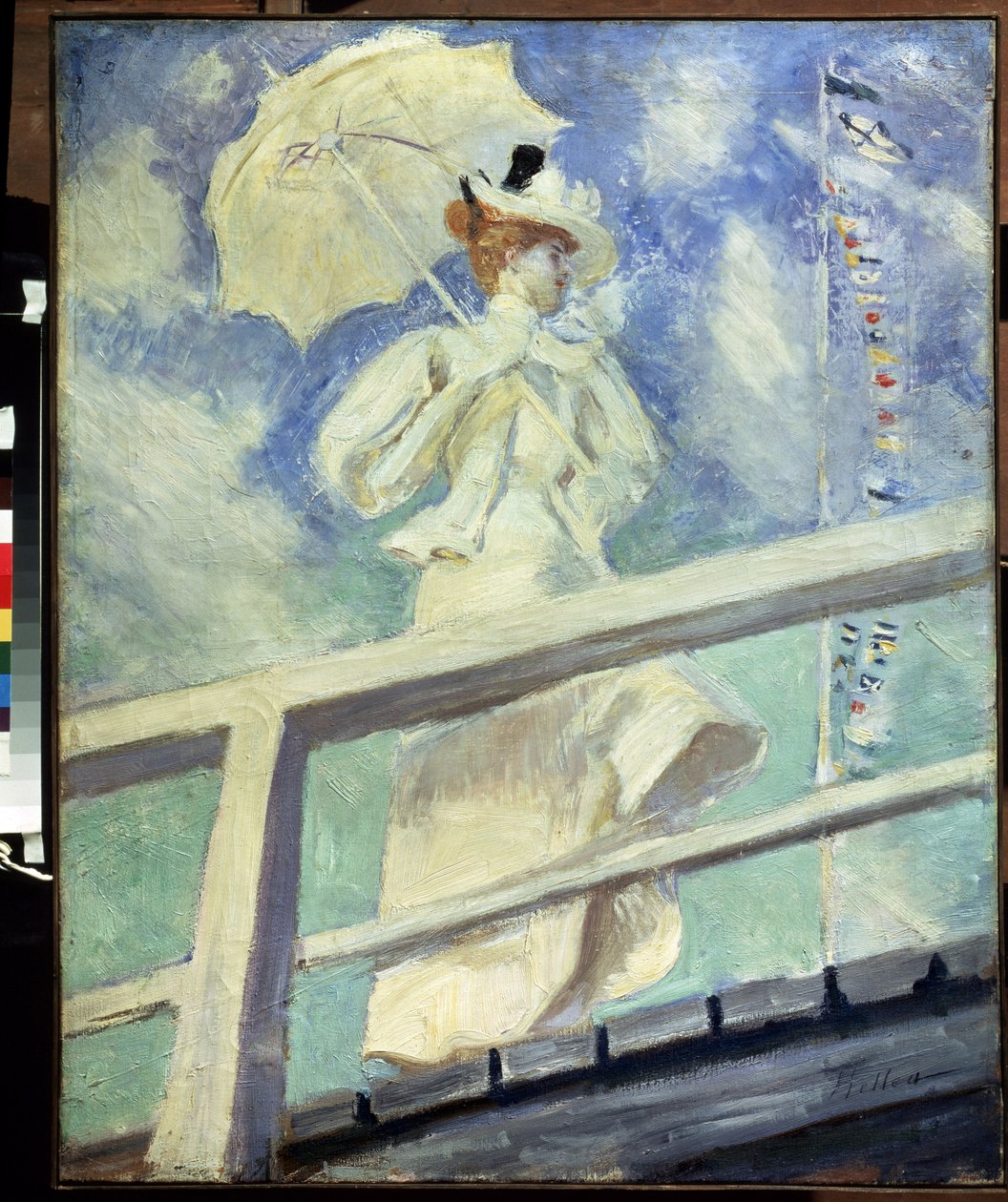 Nainen valkoisessa. Paul Cesar Helleun (1859-1927) maalaus. Öljy kankaalle Impressionismia. Koko: 82 x 66 cm. Pushkin-museo, Moskova tekijältä Paul Cesar Helleu