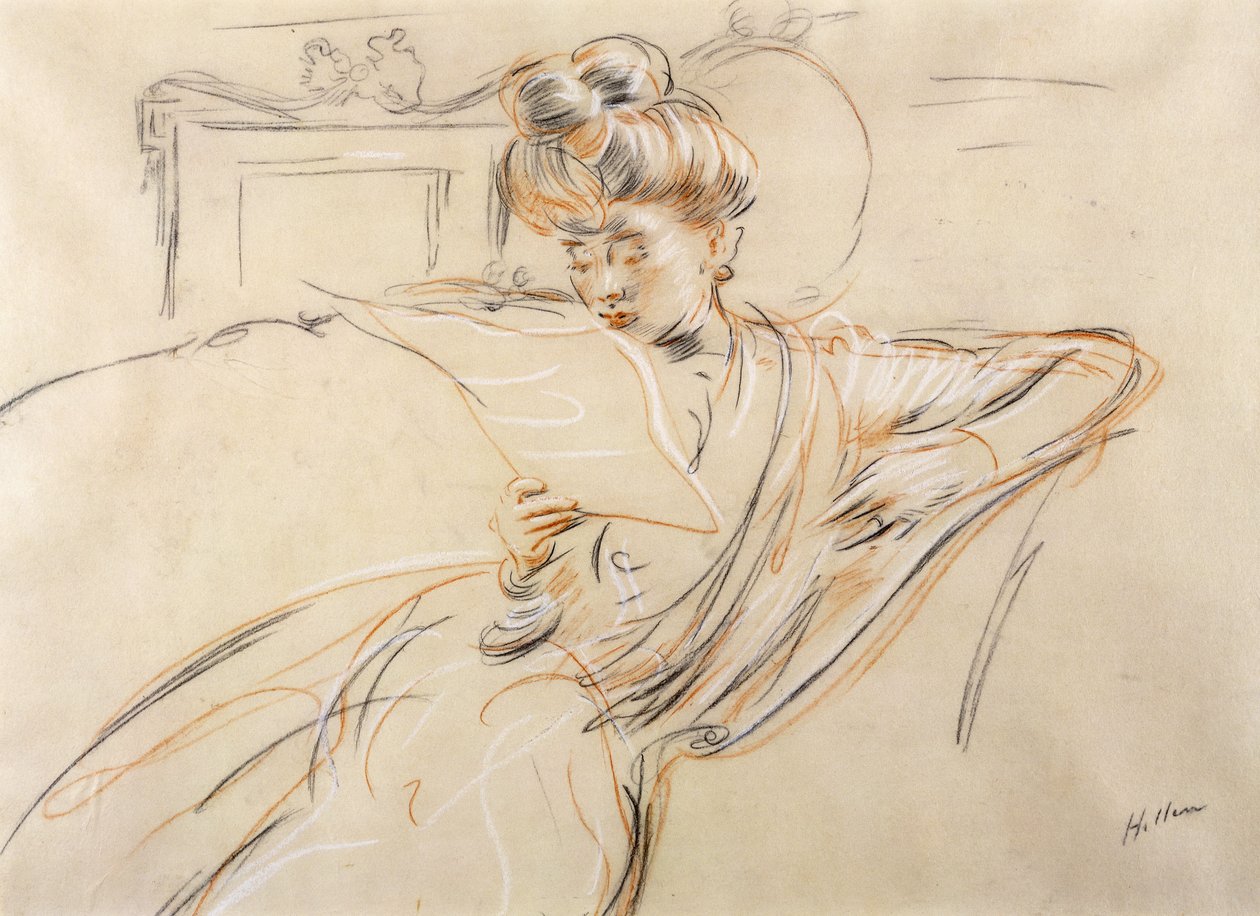 Madame Helleu Reading, tekijältä Paul Cesar Helleu