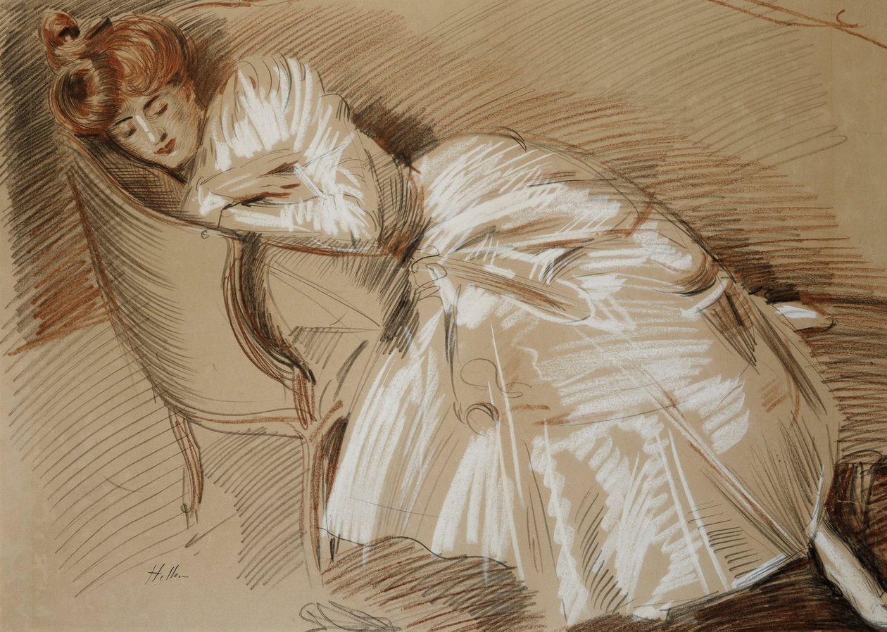Madame Helleu lepotuolissa, tekijältä Paul Cesar Helleu