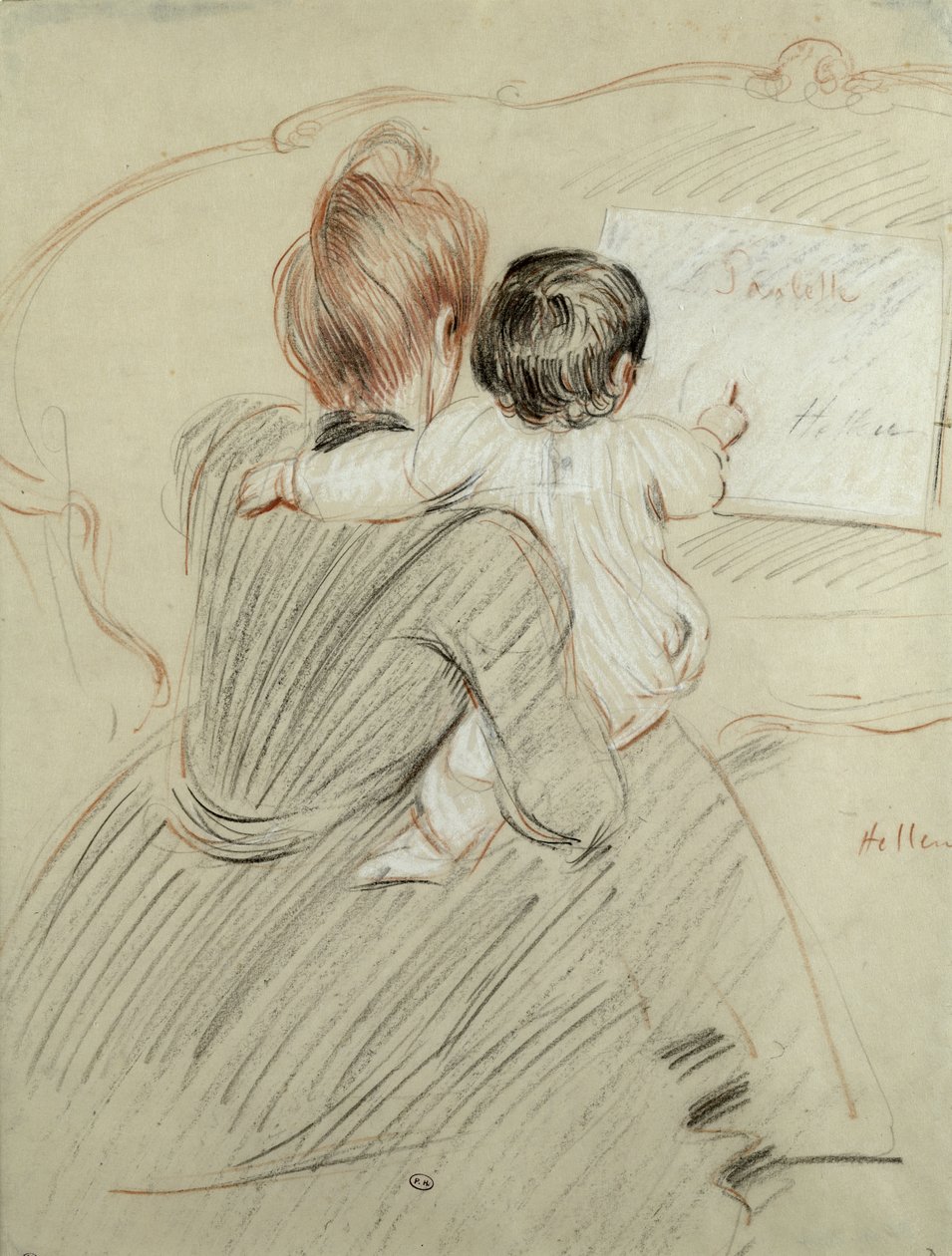 Madame Paul Helleu ja hänen tyttärensä Paulette, 1905 (värikynä paperille) tekijältä Paul Cesar Helleu