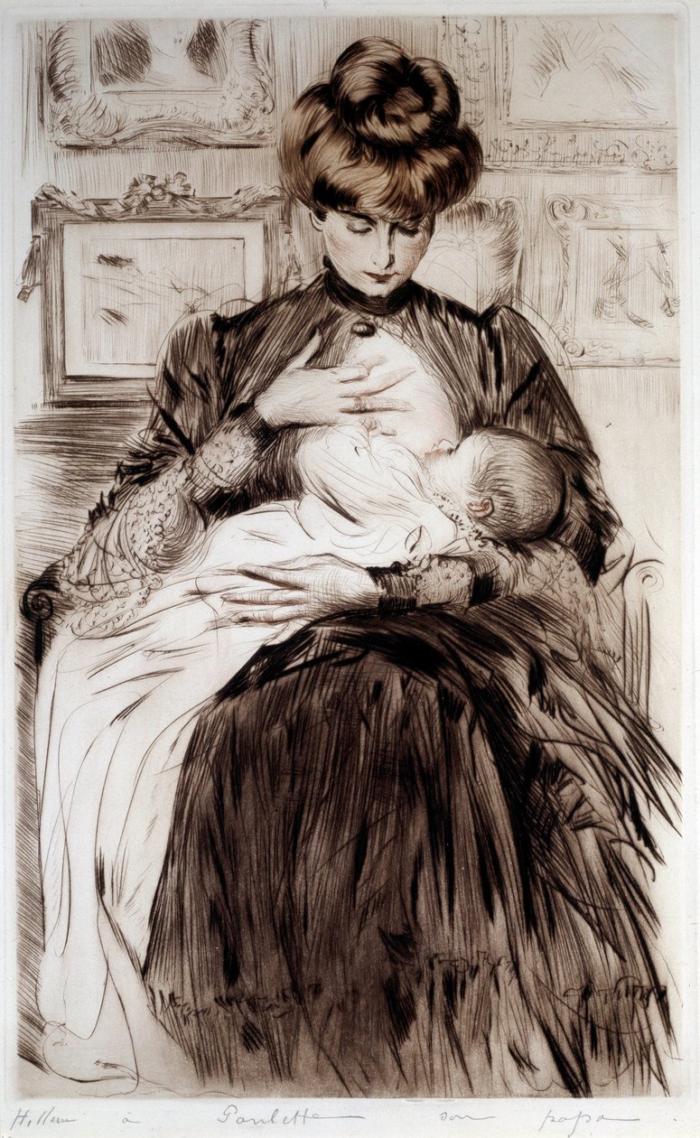 Äitiys. Piirustus Paul Helleu (1859-1927), 1900-luku. Bayonne, Musee Bonnat tekijältä Paul Cesar Helleu
