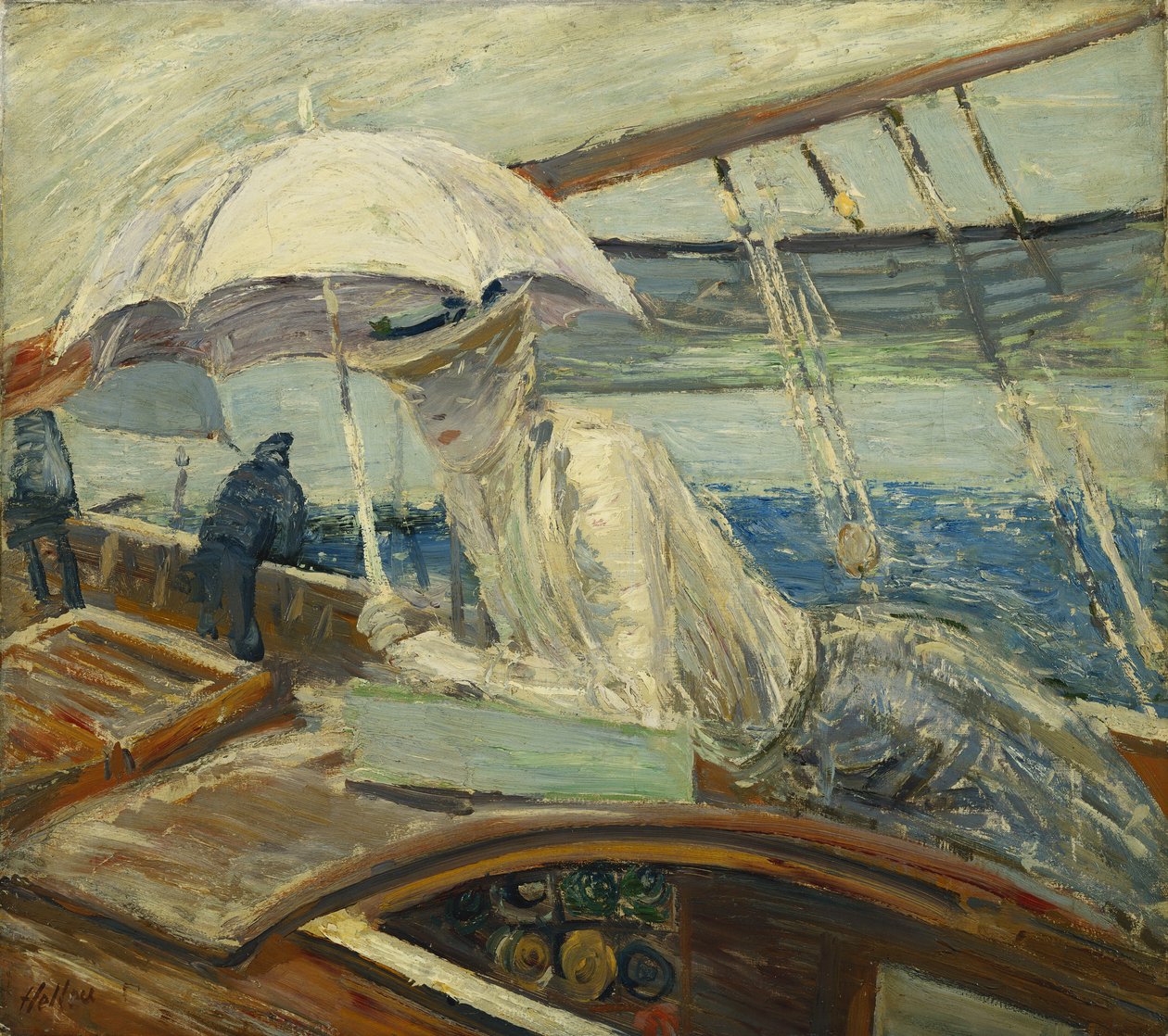 neiti. Helleu merellä, Yacht Bird; Madame Helleu ja Mer, Yacht Bird, tekijältä Paul Cesar Helleu