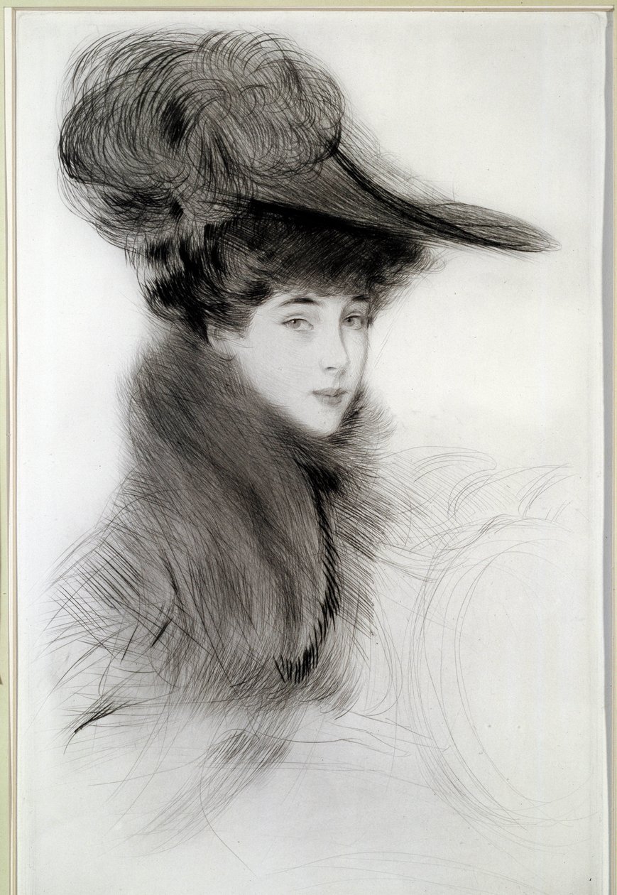 Malboroughin herttuattaren muotokuva. Piirustus Paul Helleu (1859-1927), 1900-luku. Bayonne, Musee Bonnat tekijältä Paul Cesar Helleu