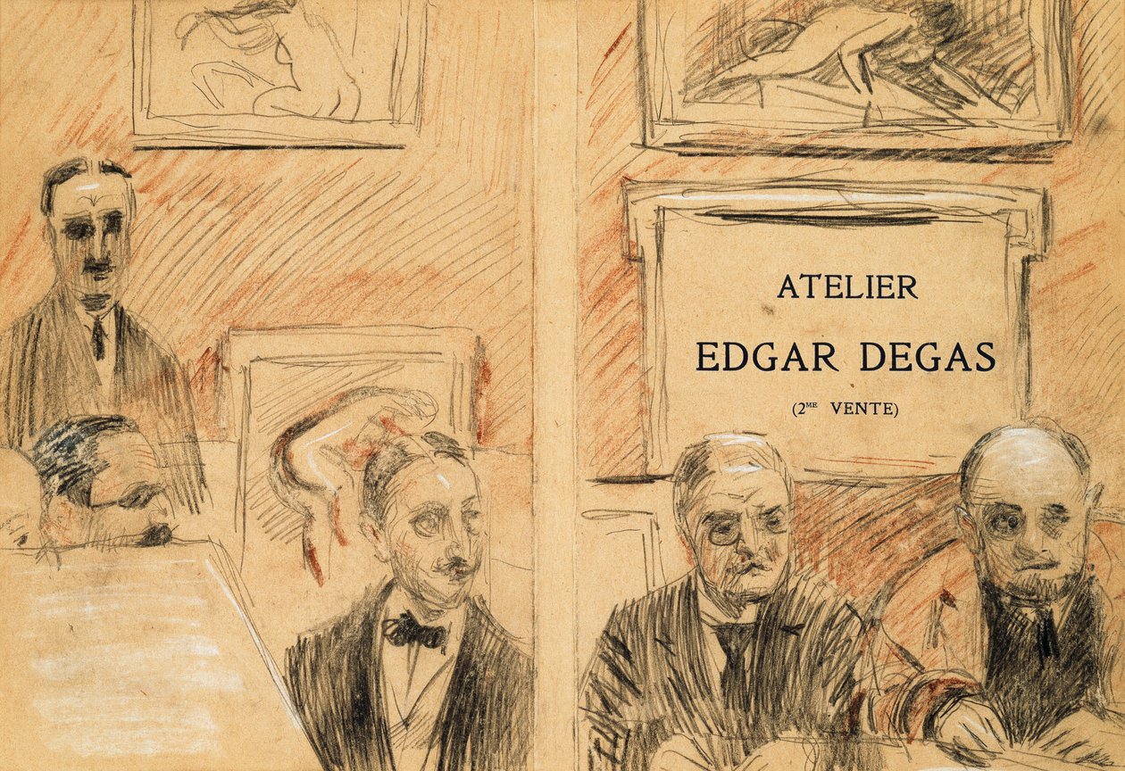 Huutokaupanpitäjät Edgar Degasin studiossa joulukuussa 1918 tekijältä Paul Cesar Helleu