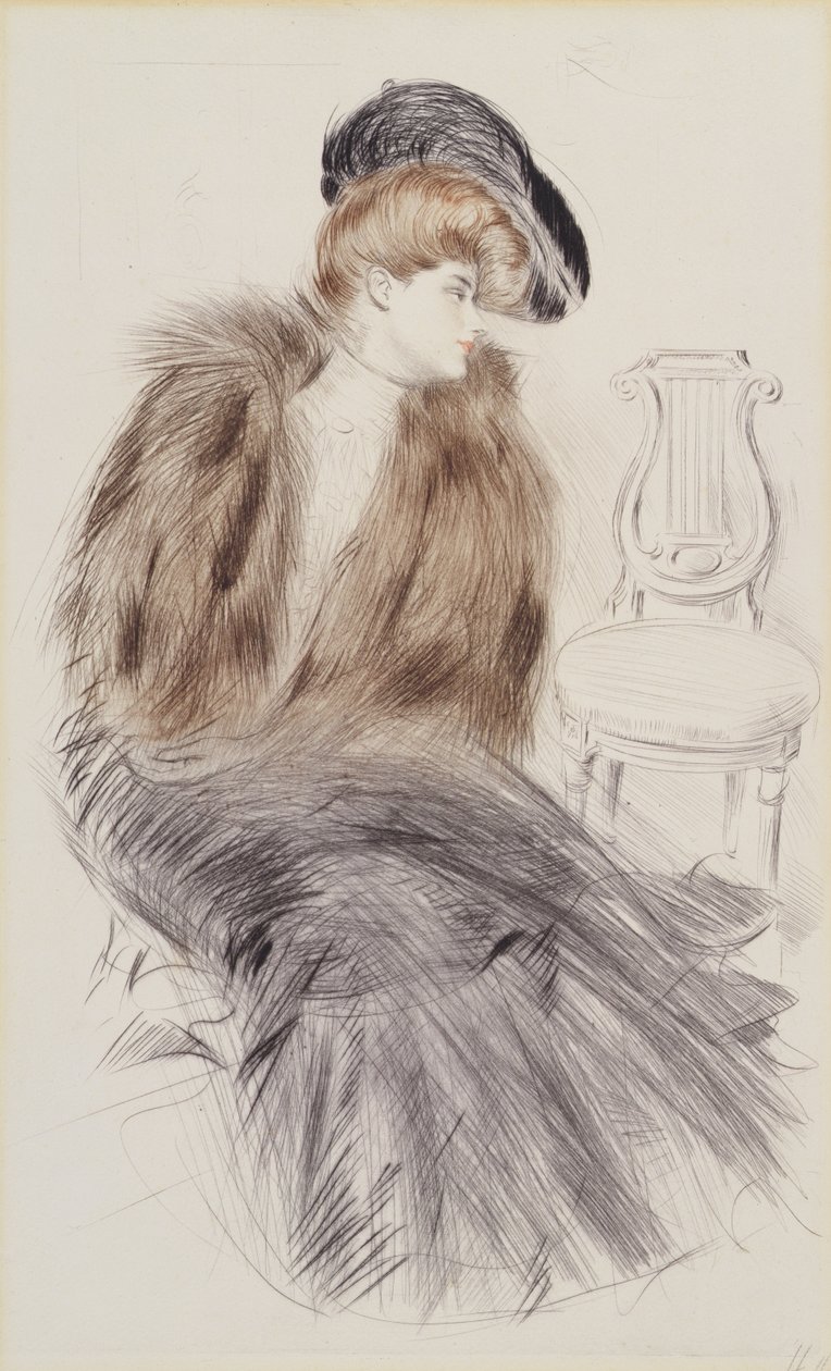 Nainen istuva, n. 1895 (kuivakärki paperilla) tekijältä Paul Cesar Helleu