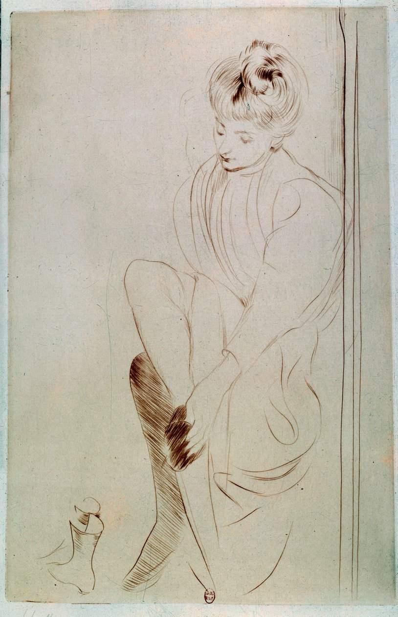 Nuori nainen piirtää a la sanguinea, kirjoittanut Paul Helleu (1859-1927) 20th century Paris, B.N. tekijältä Paul Cesar Helleu