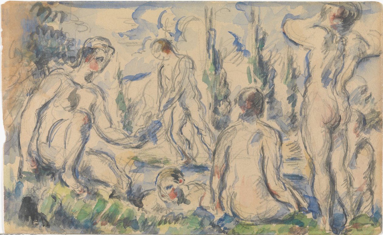Kylpijöitä (etupuoli); Maisema (kääntöpuoli) tekijältä Paul Cézanne