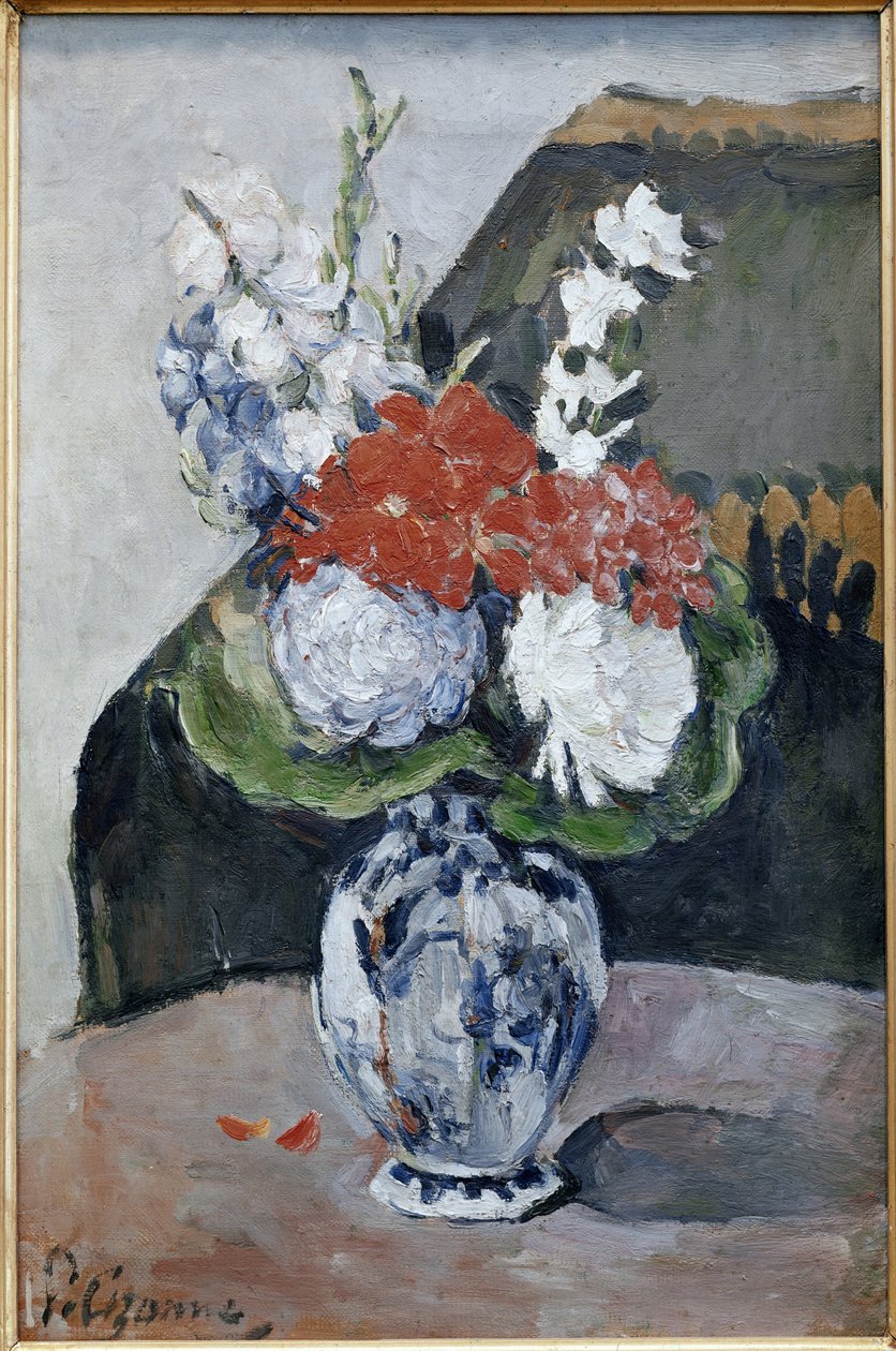 Kukkakimppu Delft-maljakossa (öljy kankaalle tekijältä Paul Cézanne