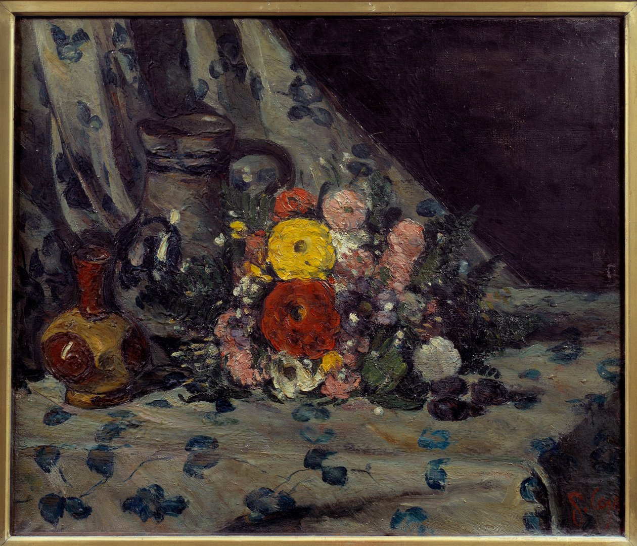 Kukkakimppu keltaisella dalhialla Paul Cezannen (1839-1906) maalaus 1873 Su. 0,54x0,64 m Pariisi, musee d