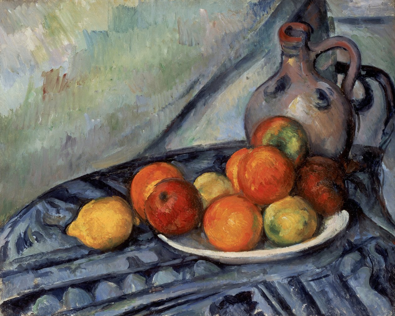 Hedelmiä ja kannu pöydällä tekijältä Paul Cézanne