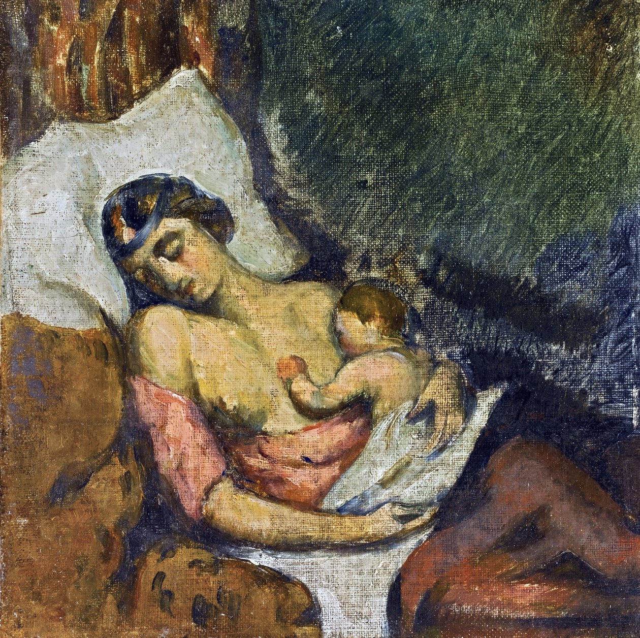 Hortense allaitant Paul - Nainen imettää lastaan par Cezanne, Paul (1839-1906), n. 1872 - Öljy kankaalle, 23,2x23,2 - Yksityiskokoelma tekijältä Paul Cézanne