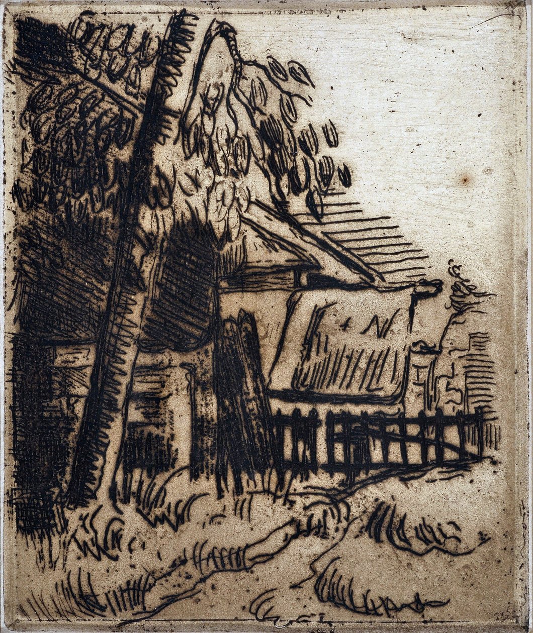 Talo Auvers-sur-Oisessa (Auvers-sur-Oise). Kaiverrus Paul Cezanne (1839-1906). Etsaus. Aurinko: 13,4x11,1 cm. Granet-museo, Aix En Provence. tekijältä Paul Cézanne