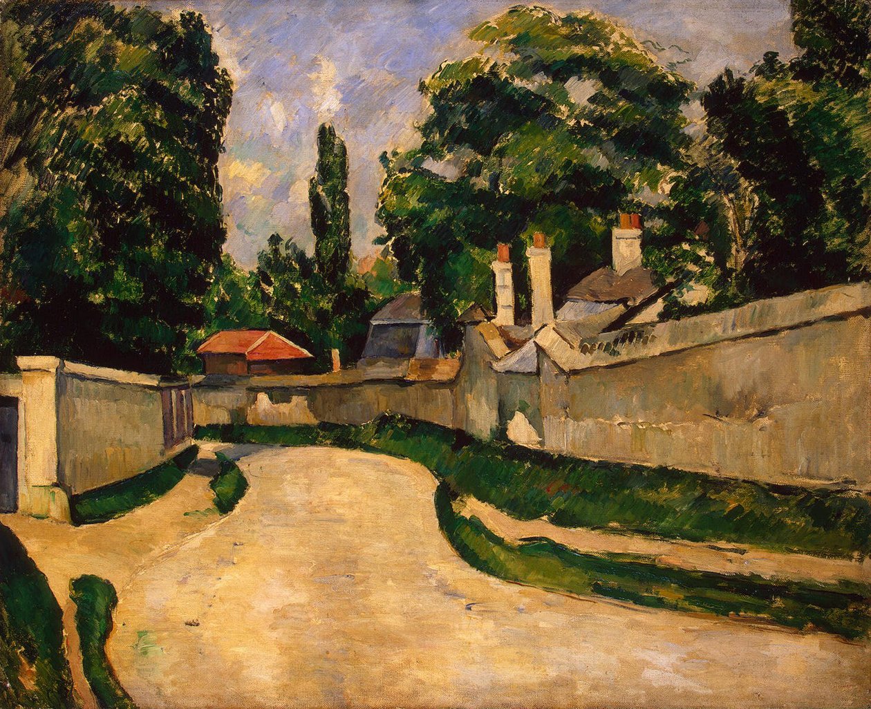 Houses Along a Road, n. 1881 (öljy kankaalle) tekijältä Paul Cézanne