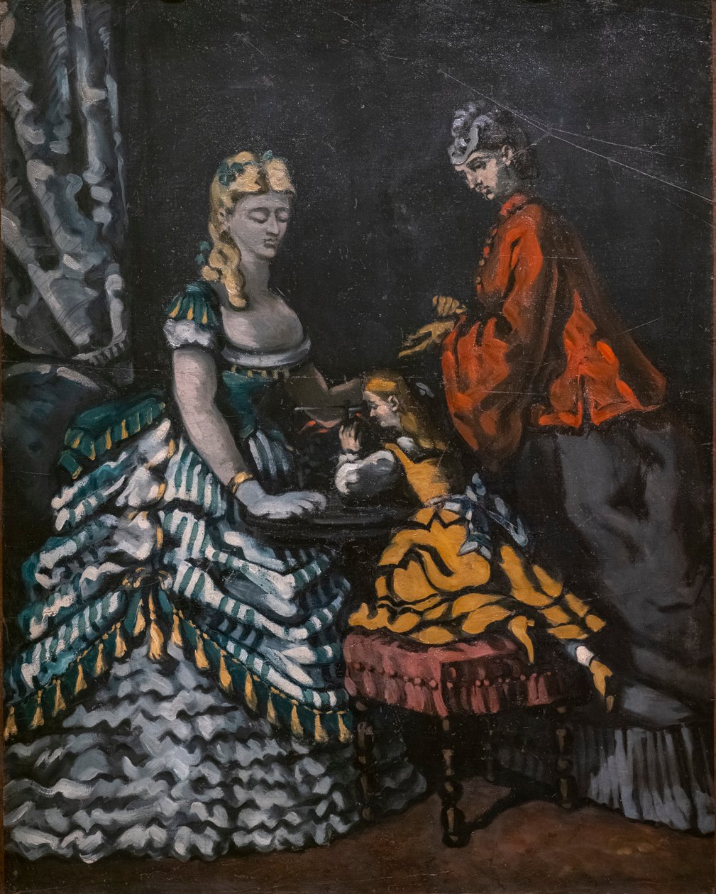 Sisustus, jossa on kaksi naista ja lapsi tekijältä Paul Cézanne
