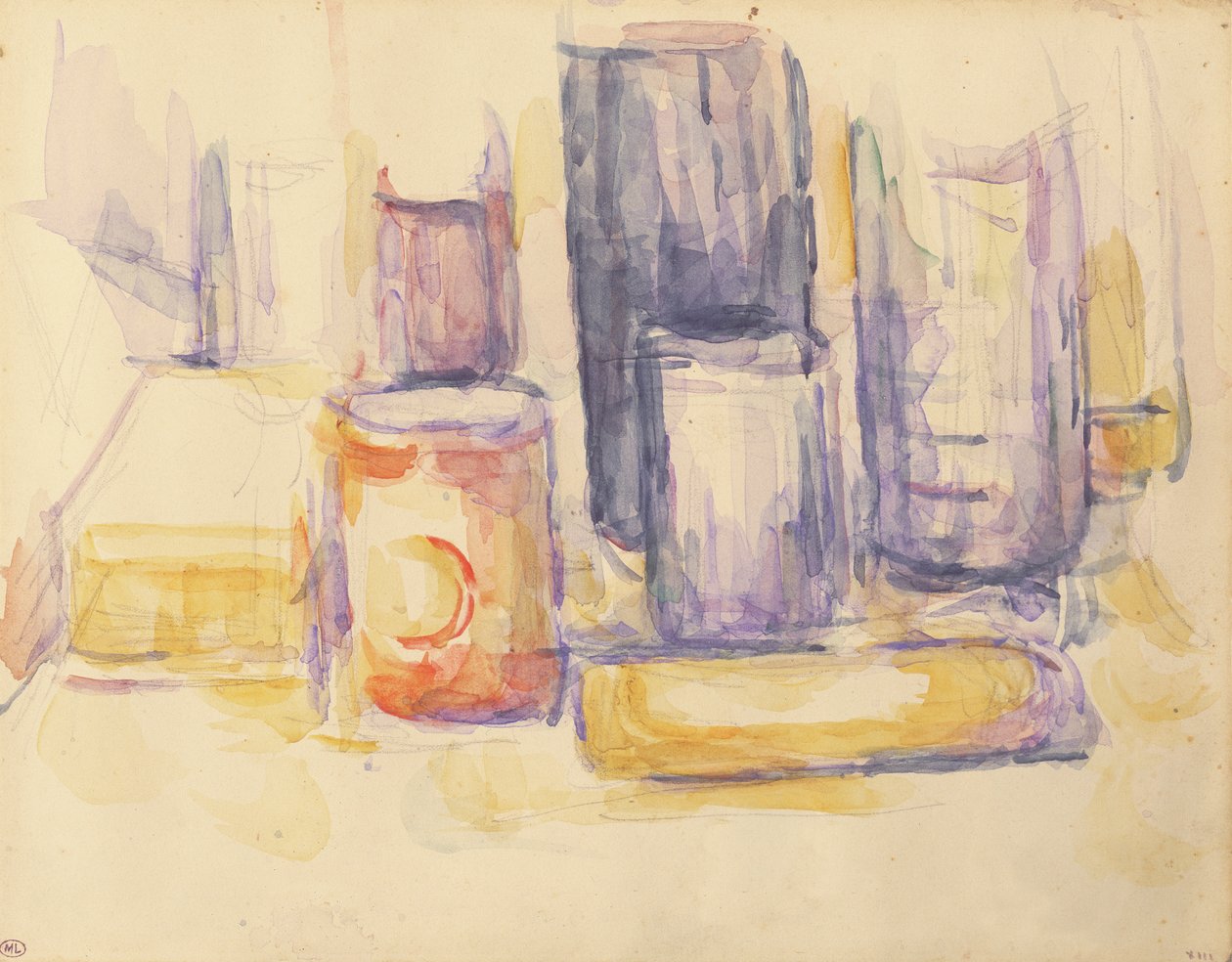 Keittiön pöytä: kattilat ja pullot tekijältä Paul Cézanne