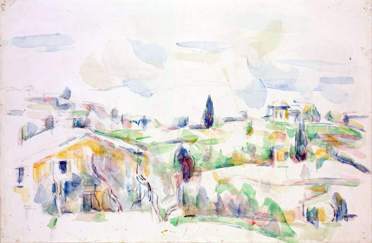Maisema Provencessa - Cezanne, Paul (1839-1906) - 1895-1900 - Vesiväri paperille - 31,3x47,8 cm- Szepmuveszeti Muzeum, Budapest tekijältä Paul Cézanne