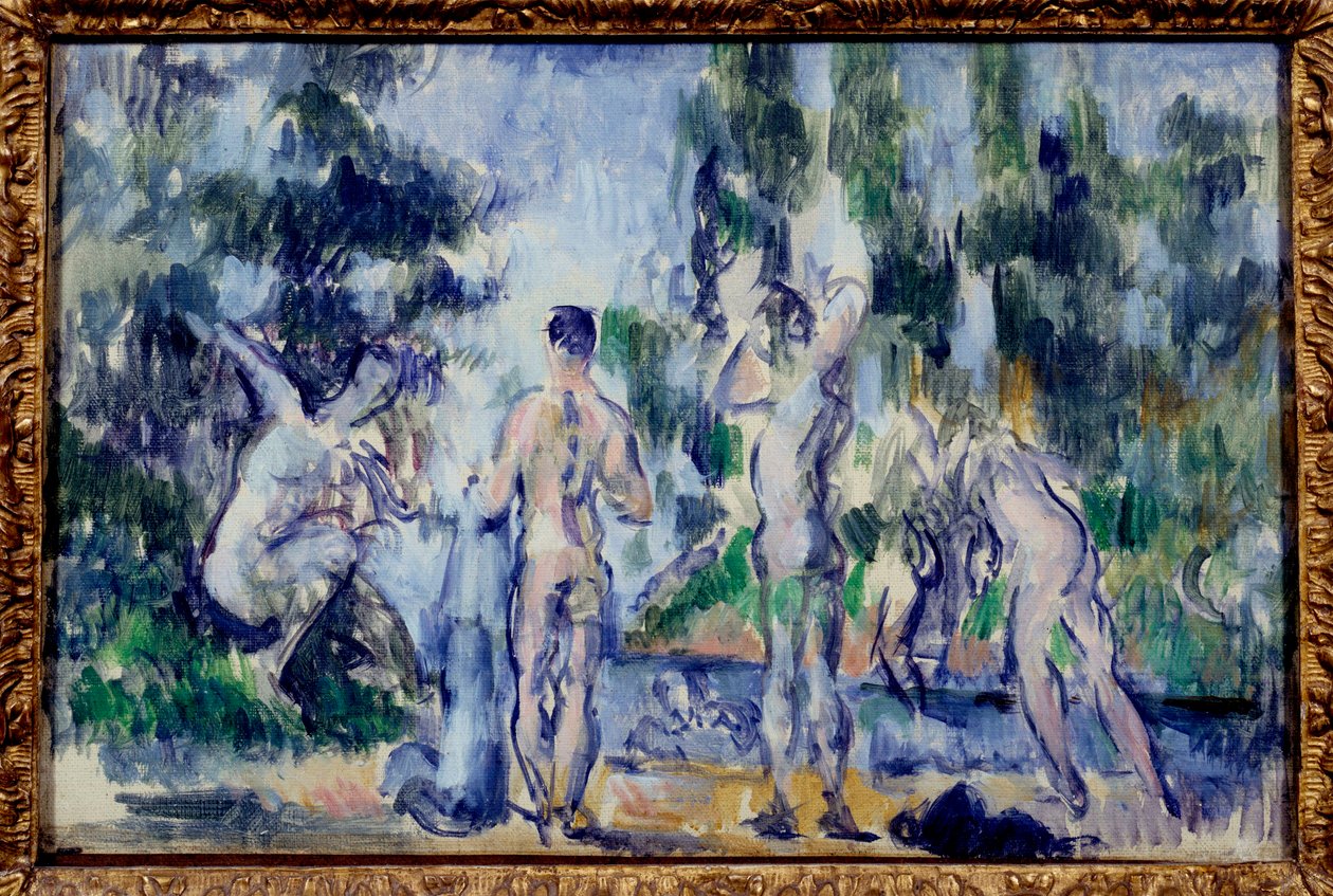Les bathers Paul Cezannen (1839-1906) maalaus 1890-1900 su. 0,22x0,33 m Pariisi, musee d