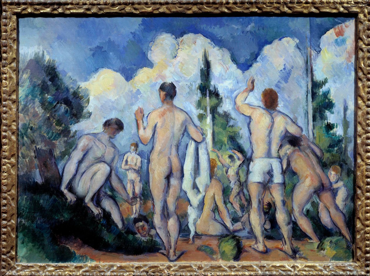 Les bathers Paul Cezannen (1839-1906) maalaus 1890 Su. 0,6x0,82 m Pariisi, musee d