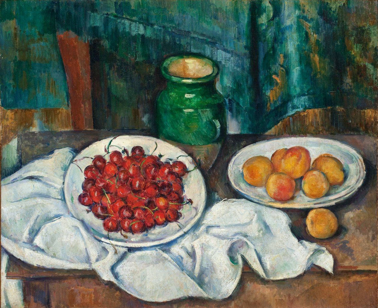 ""Nature morte aux cerises et aux peches"" (Asetelma kirsikoilla ja persikoilla) Peinture de Paul Cezanne (1839-1906) - 1885-1887 - Öljy kankaalle Koko 50,2x61 cm Los Angeles County Museum of Art tekijältä Paul Cézanne