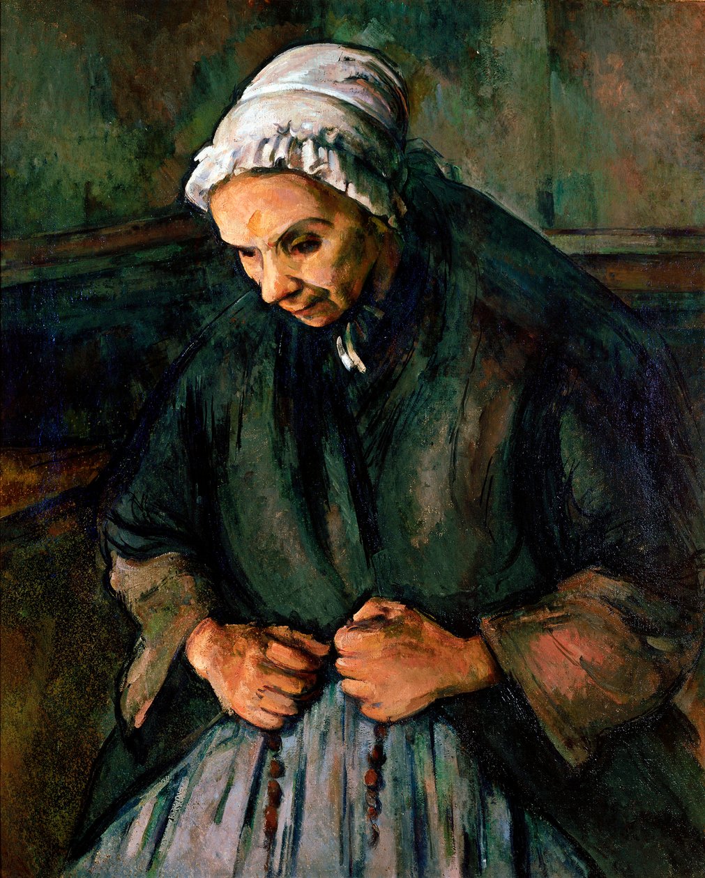 Paul Cezannen (1839-1906) maalaus Vanha nainen ruusukorissa 1896 su. 65x85 cm Lontoo, National Gallery tekijältä Paul Cézanne