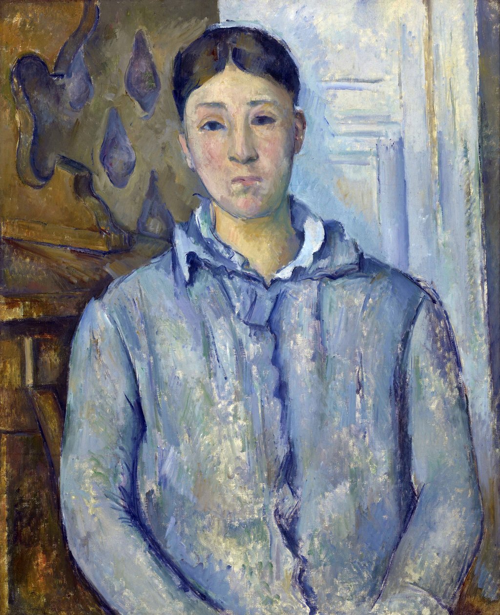 ""Madame Cezannen muotokuva sinisenä"" 1888-1890. Hortense Cezanne (1850-1922), Paul Cezannen maalauksen (1839-1906) taiteilijan vaimo. Öljy kankaalle - himmeä 73,5x61 cm Houston, Museum of Fine Arts, Robert Lee Blafferin muistokokoelma, S:n lahja tekijältä Paul Cézanne
