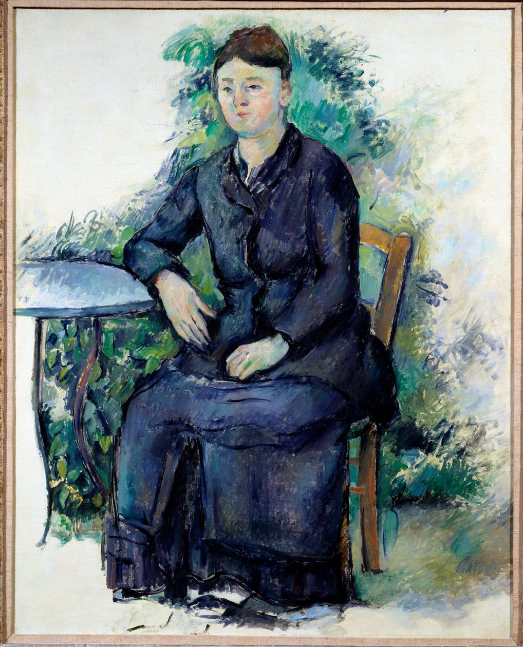 Madame Cezannen muotokuva Paul Cezannen (1839-1906) puutarhamaalauksessa 1800-luvun aurinko. 0,63x0,8 m Pariisi, Musee de l