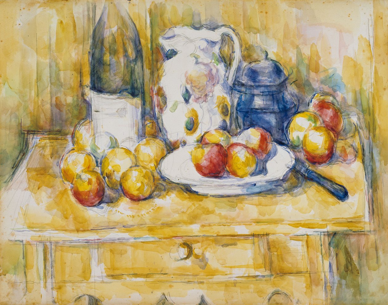 Asetelma omenoiden kanssa senkkiin tekijältä Paul Cézanne