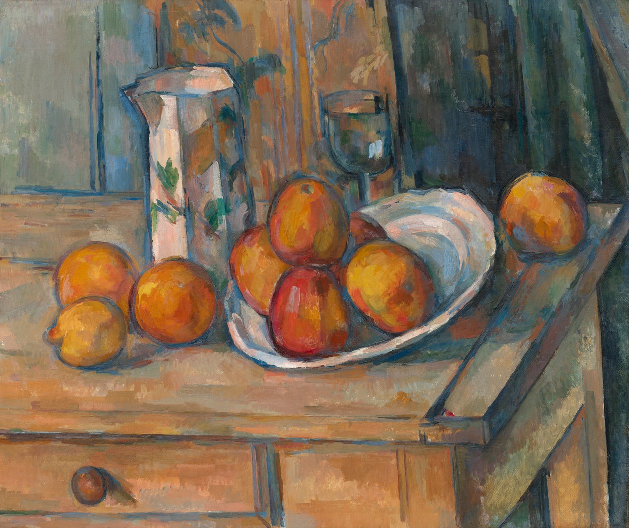 Asetelma maitokannulla ja hedelmillä tekijältä Paul Cézanne
