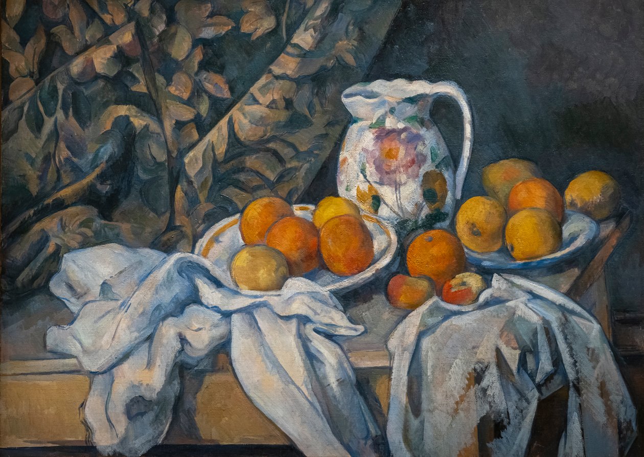 Asetelma verhon kanssa tekijältä Paul Cézanne