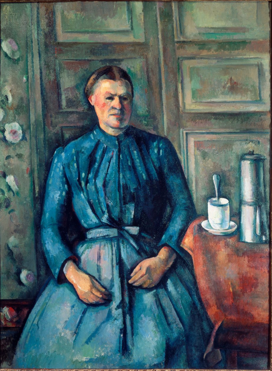Nainen kahvinkeittimen kanssa (öljy kankaalle tekijältä Paul Cézanne