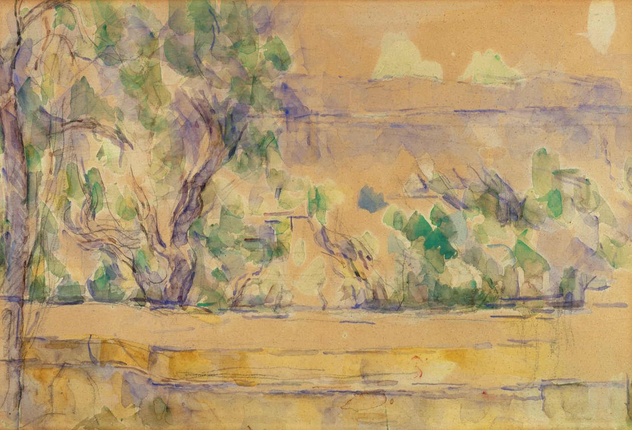 Näkymä otettu studiossa Lauvesissa (akvarelli kynällä paperille) tekijältä Paul Cézanne
