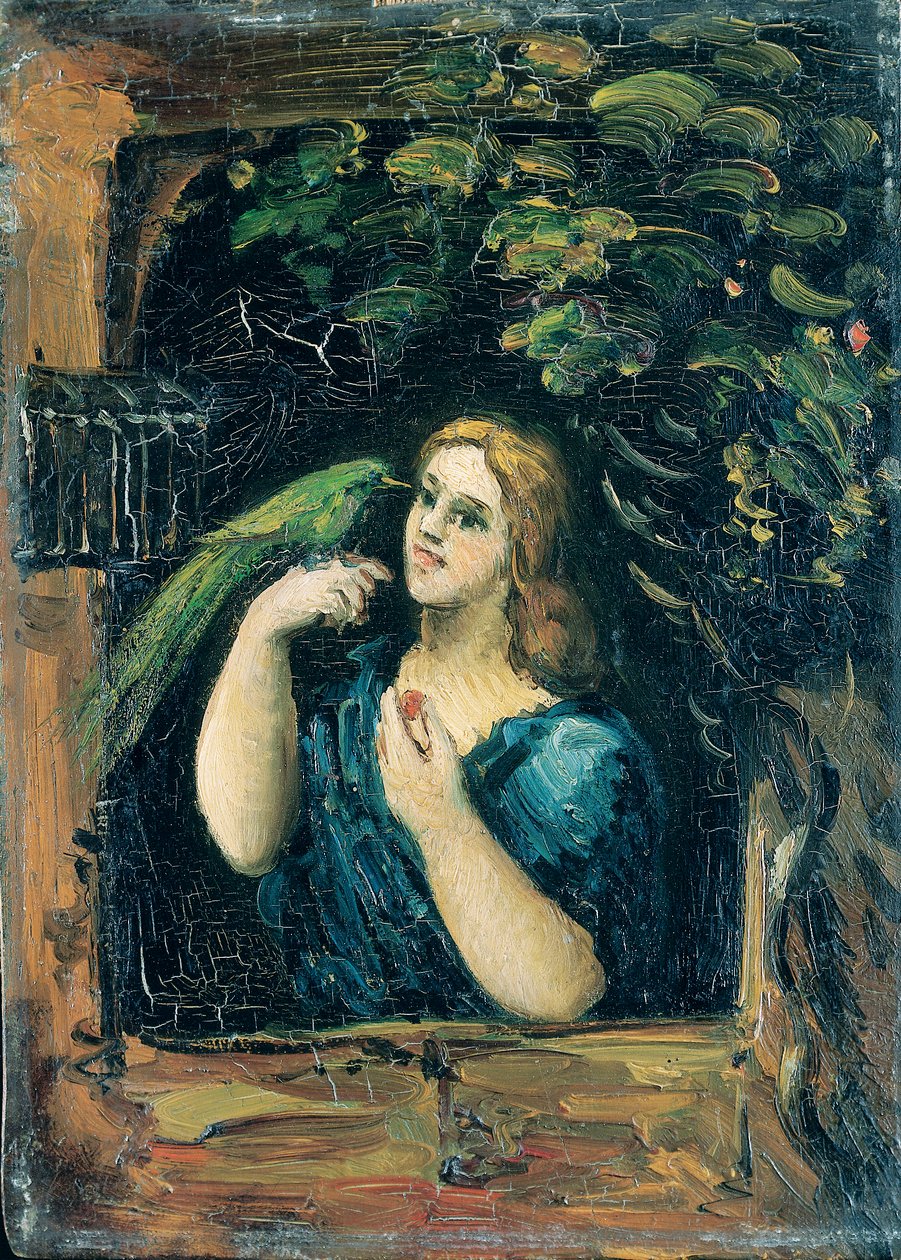 Nainen papukaijan kanssa tekijältä Paul Cézanne