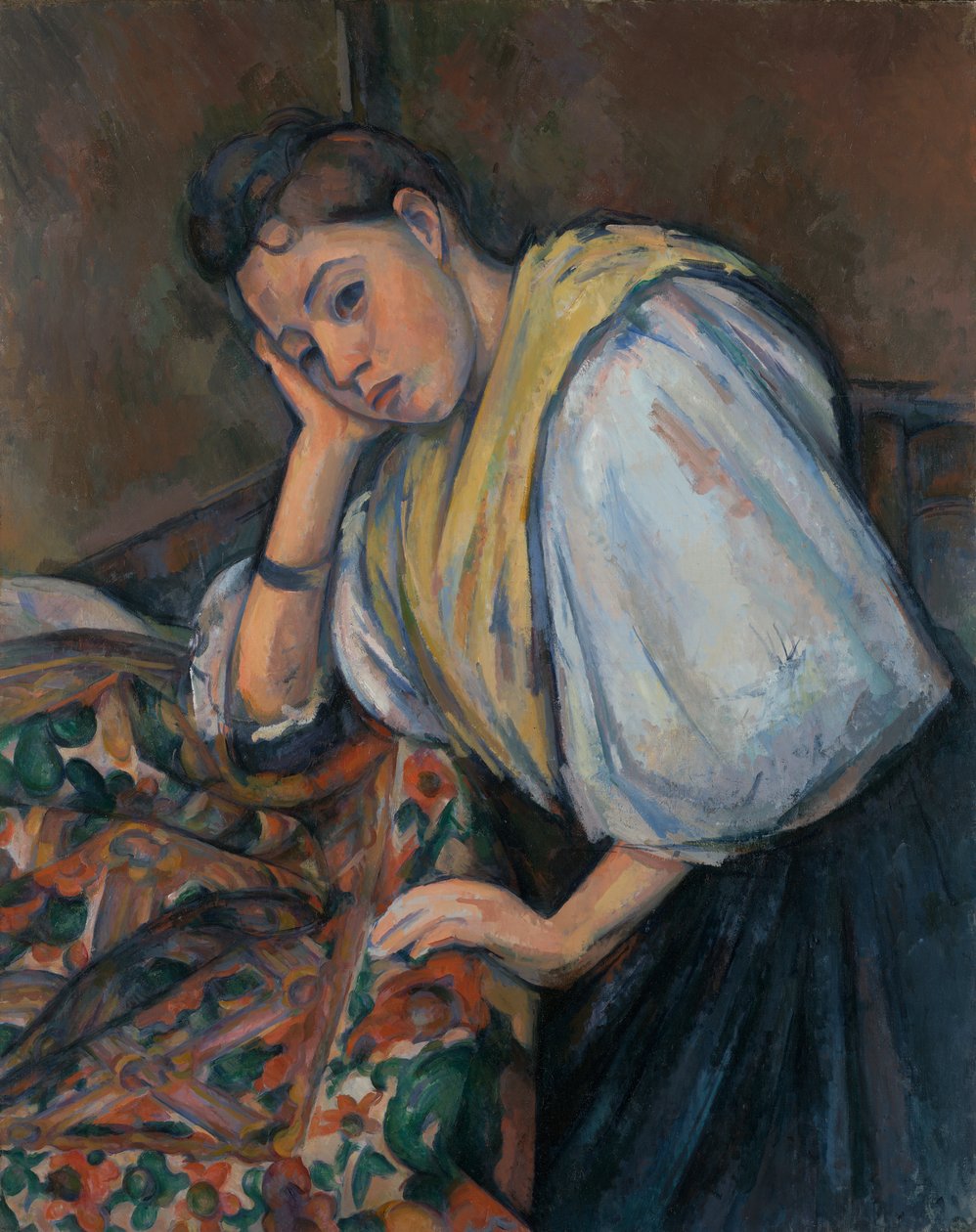 Nuori italialainen nainen pöydässä, n. 1895-1900 (öljy kankaalle) tekijältä Paul Cézanne