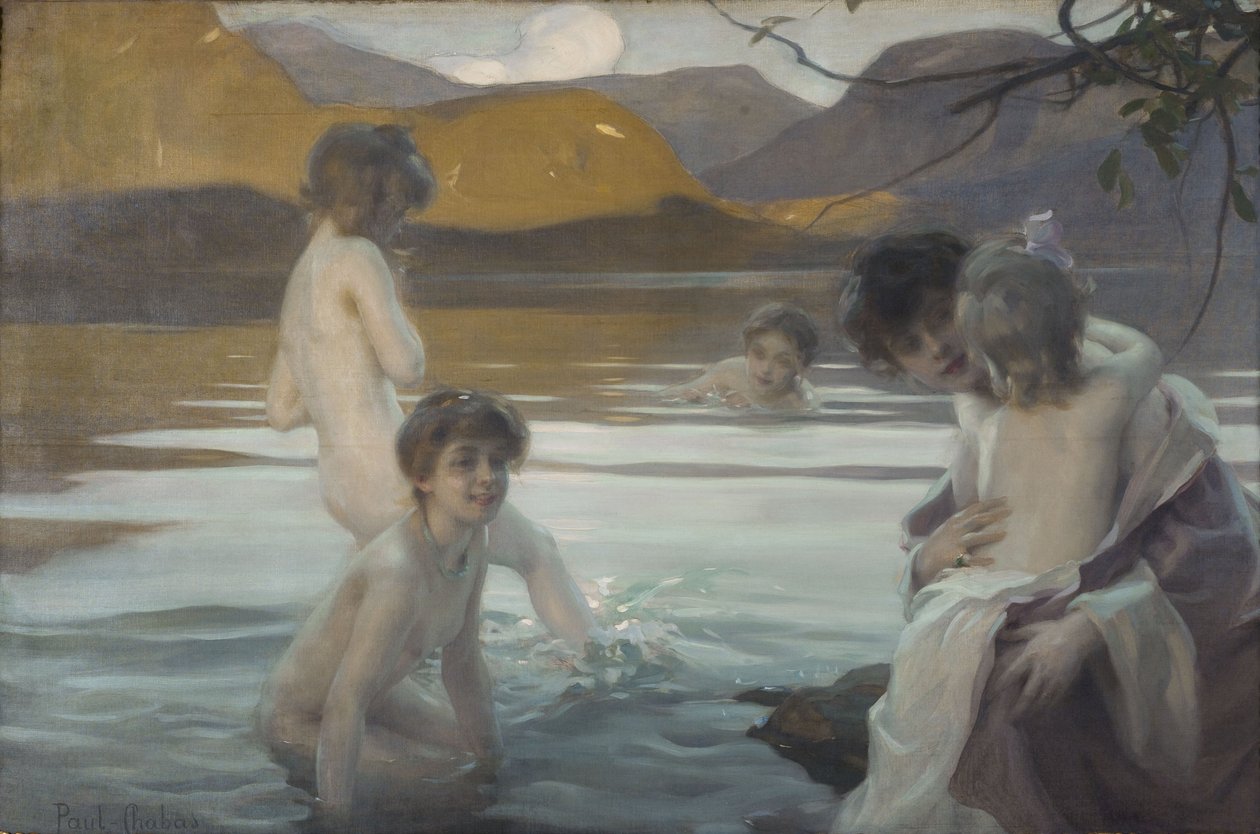 Ensimmäinen kylpy, n. 1907 (öljy kankaalle) tekijältä Paul Chabas