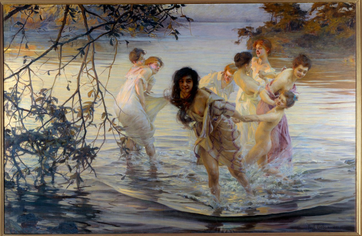 Happy ebats Nuoret naiset pyörittelevät vedessä. Paul Chabasin (1869-1937) maalaus 1899 Nantes, Kuvataidemuseo tekijältä Paul Chabas