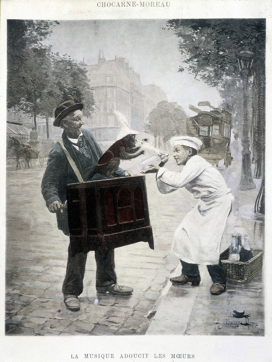 Musiikki pehmentää moraalia, Chocarne-Moreaun maalaus n. 1900 tekijältä Paul Charles Chocarne Moreau