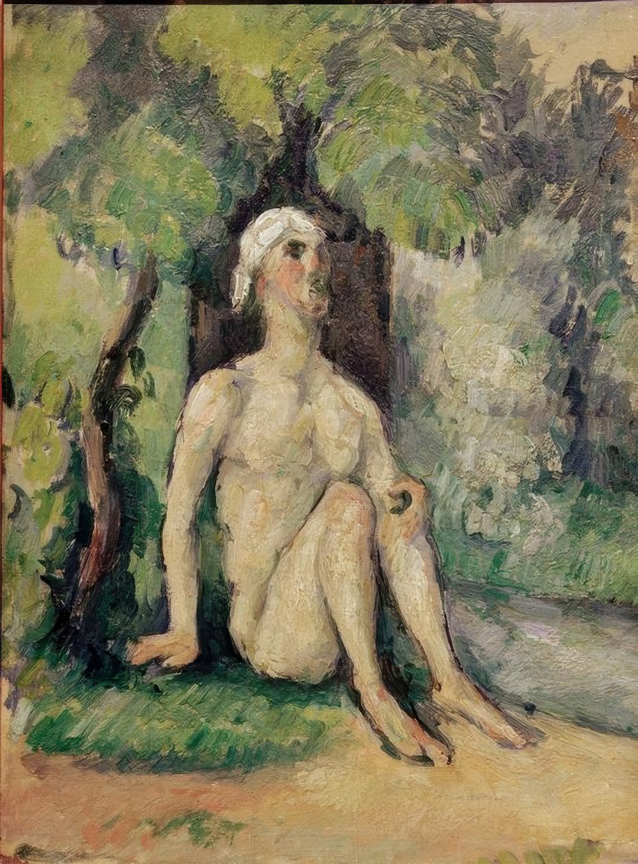 Uimari istuu veden äärellä tekijältä Paul Cézanne