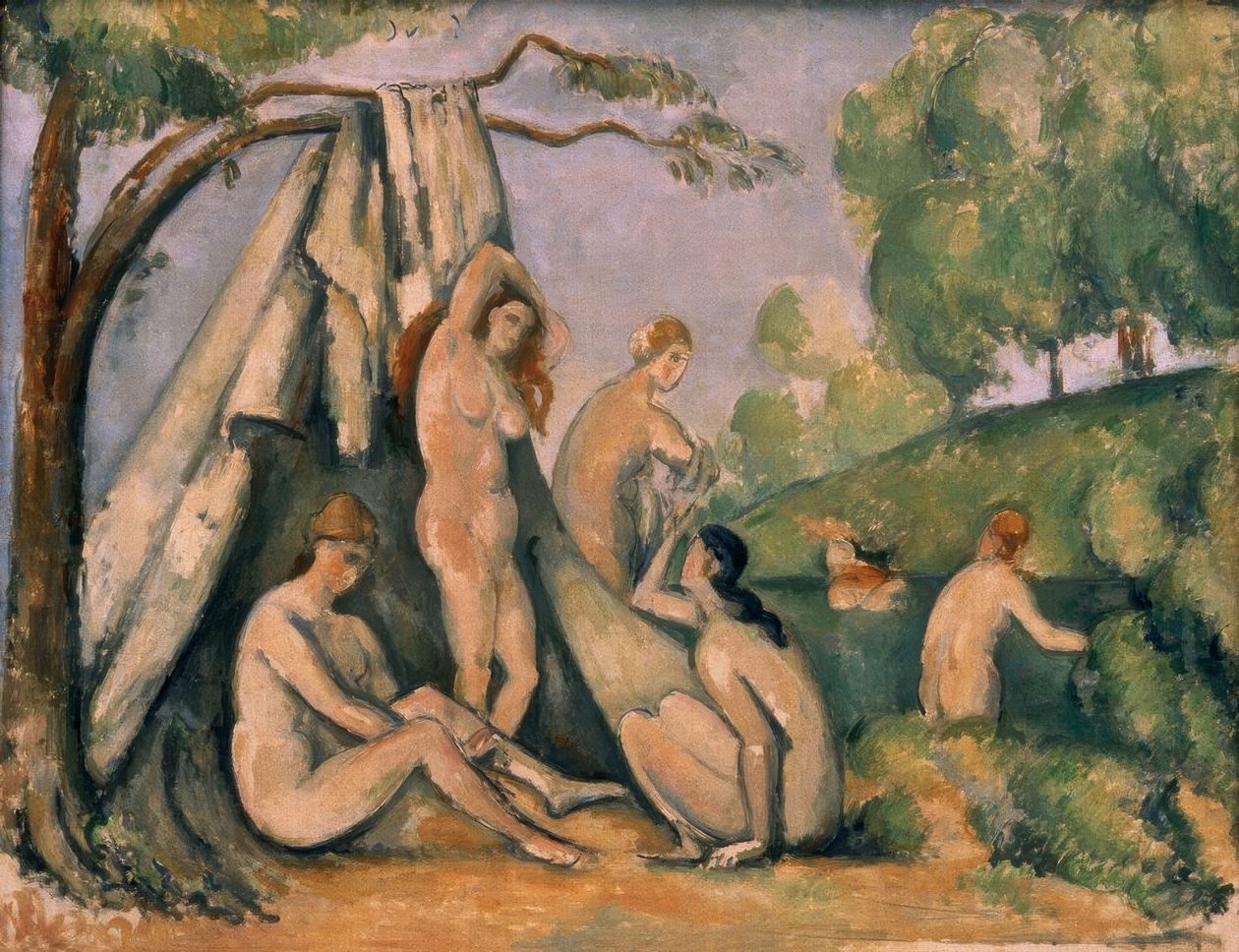 Uimarit teltan edessä tekijältä Paul Cézanne