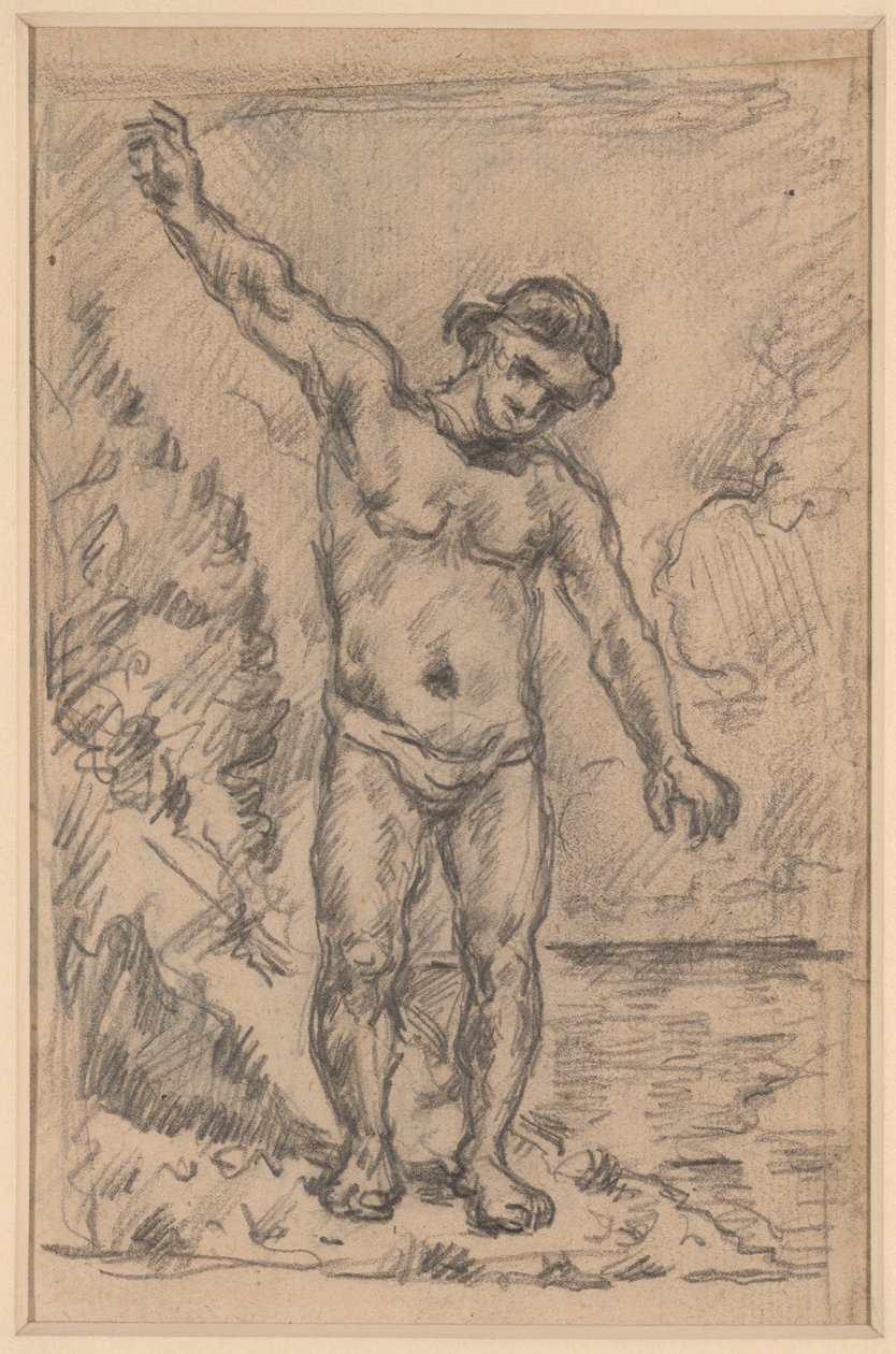 Uimari ojennetuin käsivarsin (etusivu); Puustutkimus (kääntöpuoli). tekijältä Paul Cézanne