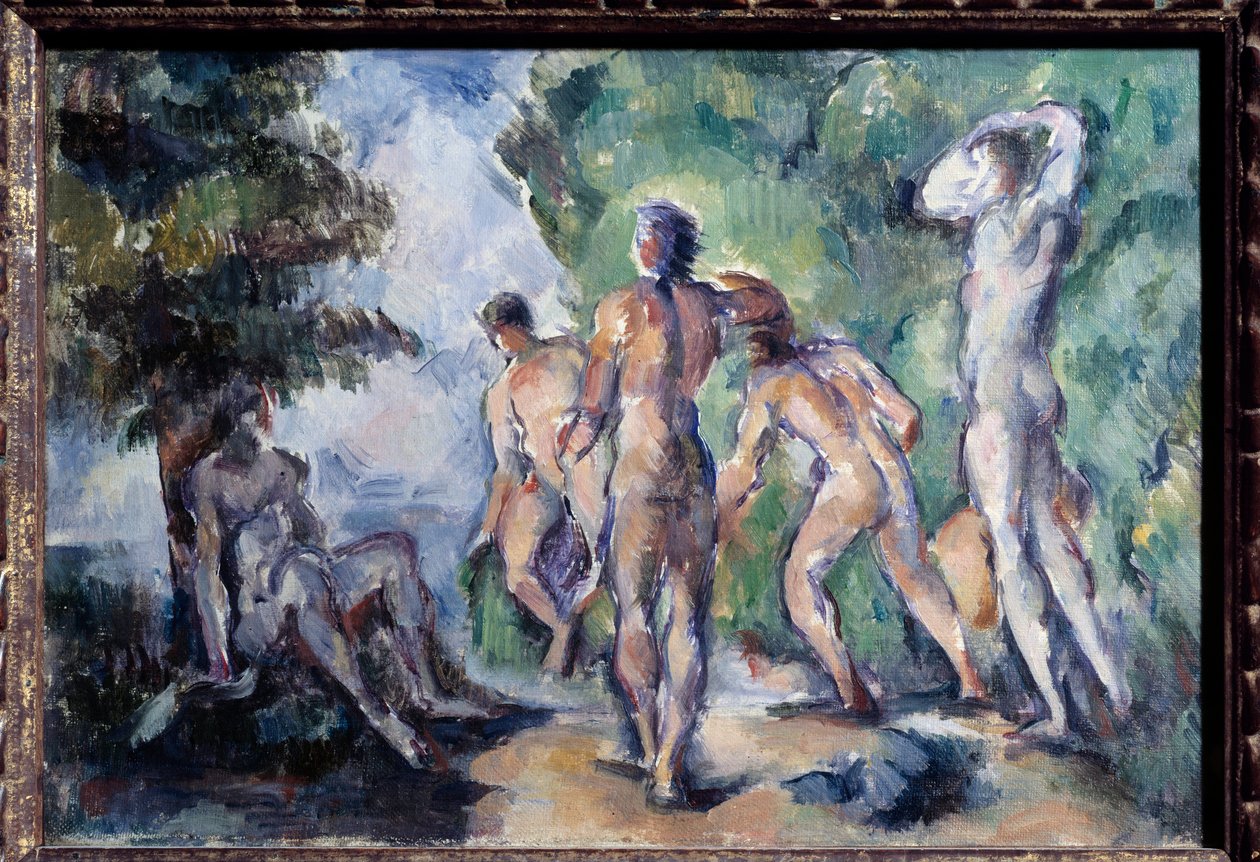 Paul Cezannen (1839-1906) uimarit maalaus 1895 su. 0,22x0,33 m Lyon, Musee des Beaux Arts - The Bathers. Paul Cezannen (1839-1906) maalaus tekijältä Paul Cézanne