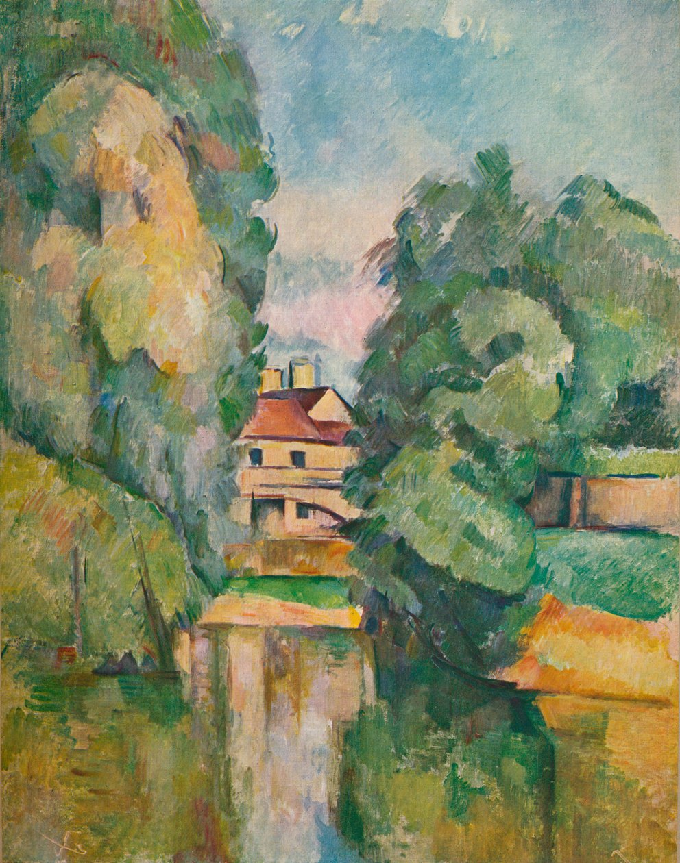 Maalaistalo joen rannalla, vuodelta 1890 tekijältä Paul Cézanne