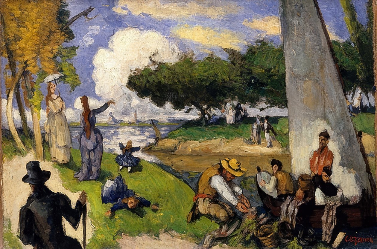 Die Fischer (Fantastinen kohtaus). Vuonna 1875 tekijältä Paul Cézanne
