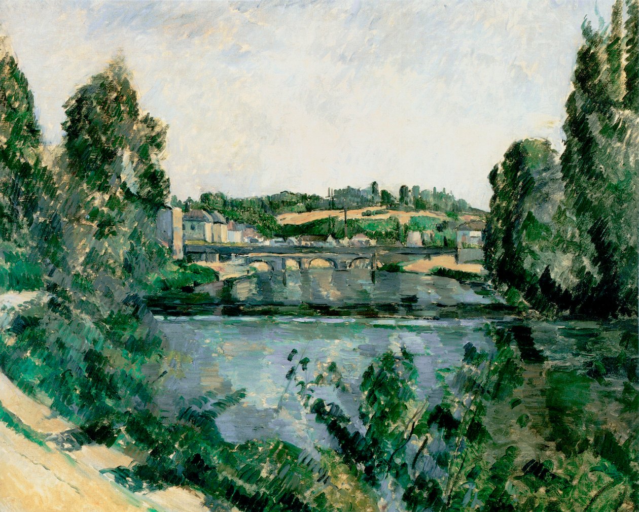 Ranska: Le Pont et le déversoir à Pontoise Pontoisen silta ja pato (Le Pont et le déversoir à Pontoise). tekijältä Paul Cézanne