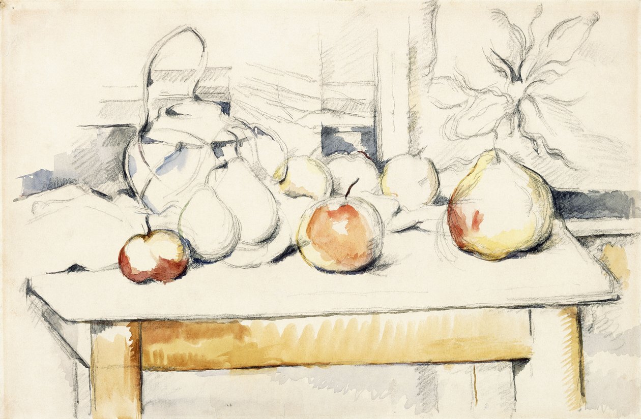Inkivääripurkki ja hedelmät pöydällä, 1888-90 tekijältä Paul Cézanne