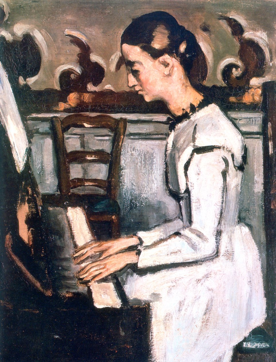 Tyttö pianon ääressä, Tannhauserin alkusoitto, yksityiskohta, 1868 tekijältä Paul Cézanne