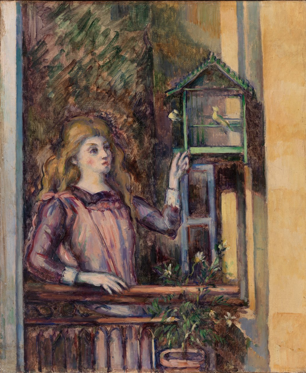 Tyttö lintuhäkin kanssa tekijältä Paul Cézanne