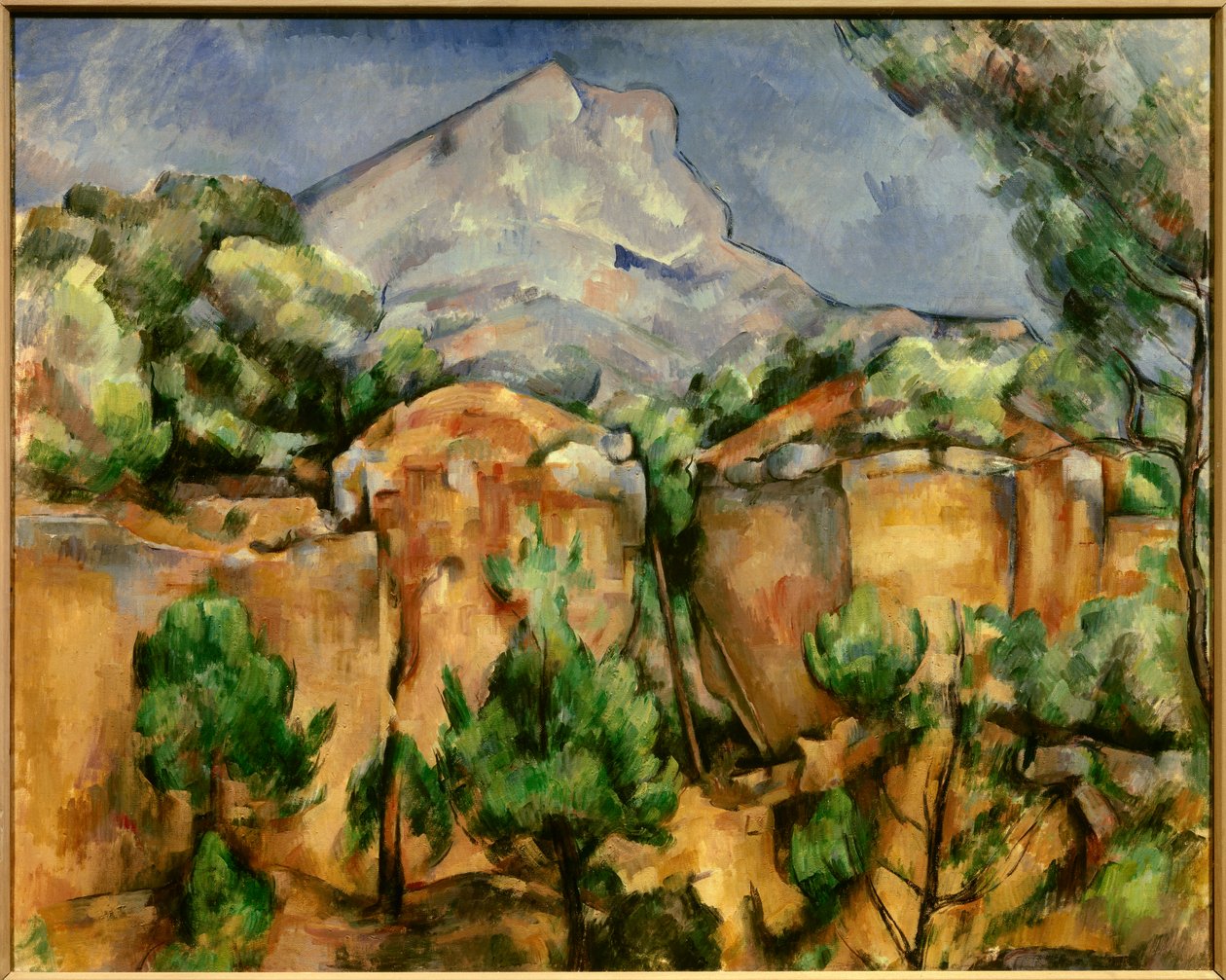 Paul Cezannen (1839-1906) La montagne Sainte Victoire -maalaus 1897 su. 0,54 x 0,81 m. Baltimore. Taidemuseo - Mont Sainte-Victoire Bibemusin louhoksesta nähtynä. Paul Cezannen (1839-1906) maalaus n. 1897. 0,54 x 0,81 m. Baltimore Museum of Art, B tekijältä Paul Cézanne