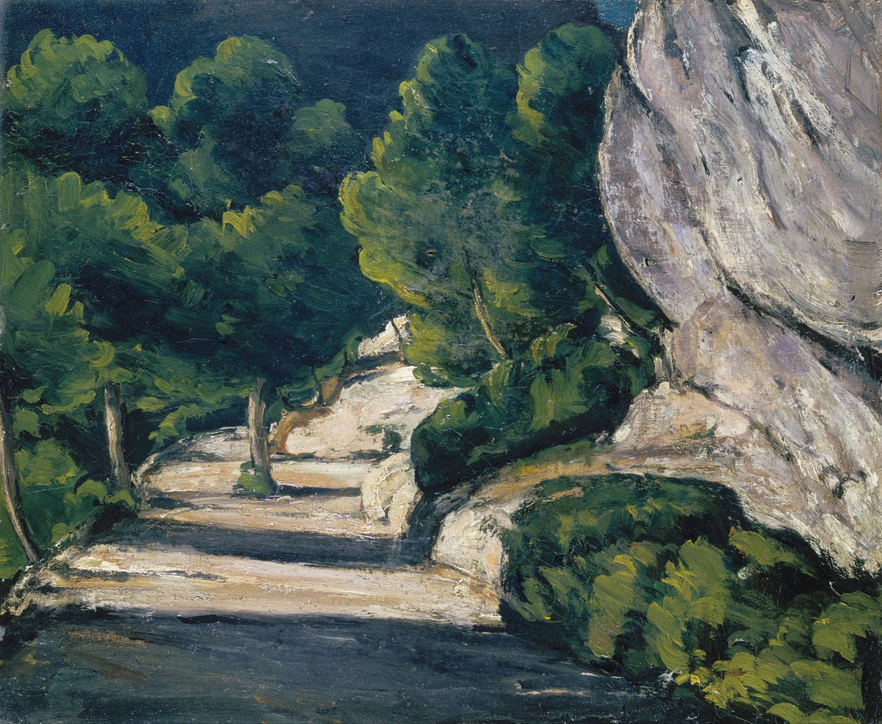 Maisema. Tie ja puut Kalliovuorilla tekijältä Paul Cézanne