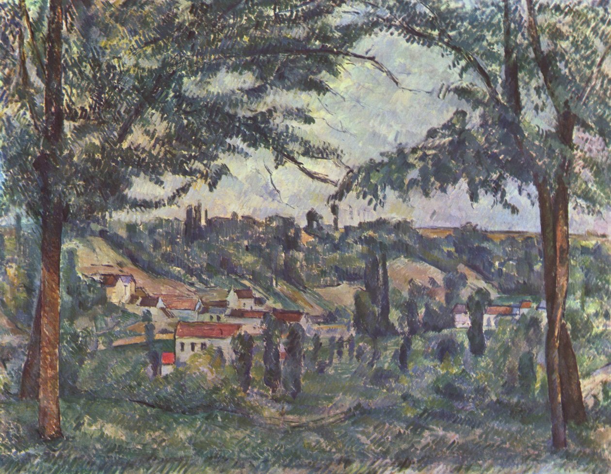 Hameau des Pâtis Pontoisen kaupungissa, puiden kehystämä. tekijältä Paul Cézanne