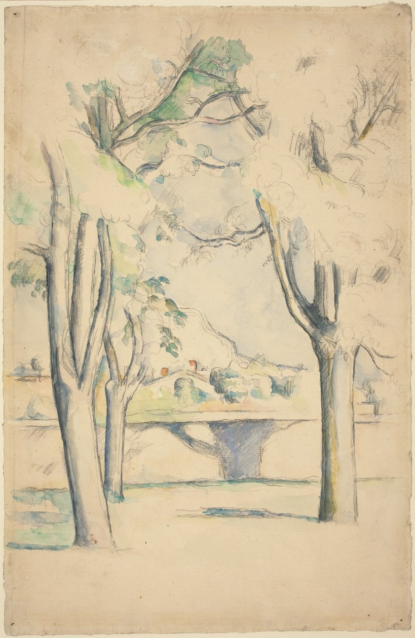 Mont Sainte-Victoire Jas de Bouffanin muurin takana tekijältä Paul Cézanne